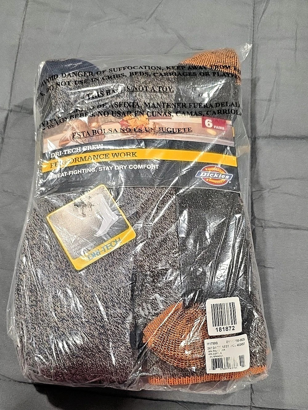 Dickies Tech Performance Work Socks Work Socks Black & Orange Size 15-17 NWT